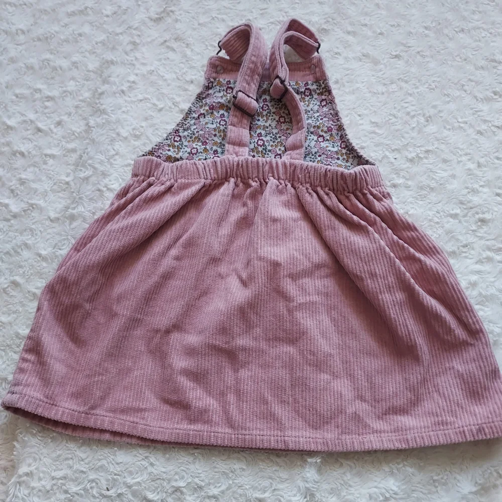 Zara Mauve Pink Corduroy Pinafore Dress with Floral Trim Summer Coquette Girl